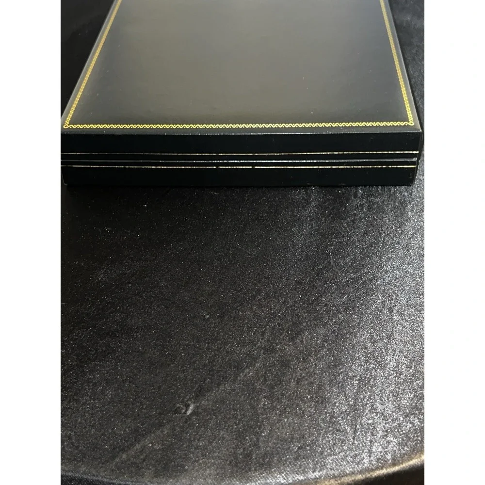 Brand New With Box Black Leatherette Jewelry Presentation Box – Gold Trim